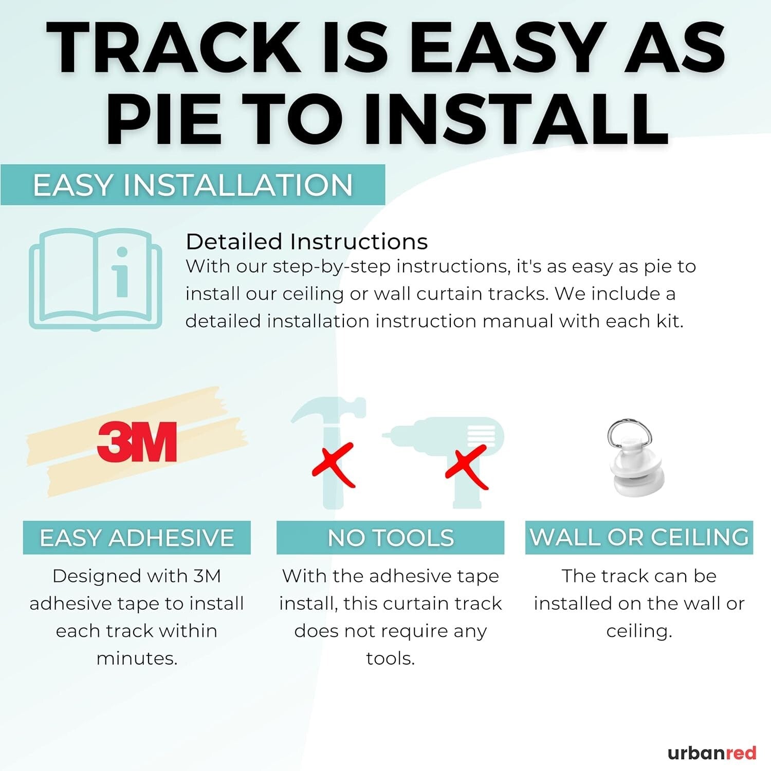 16.4FT Self-Adhesive Curtain Track - Lightweight PVC, Easy Install, All-in-One