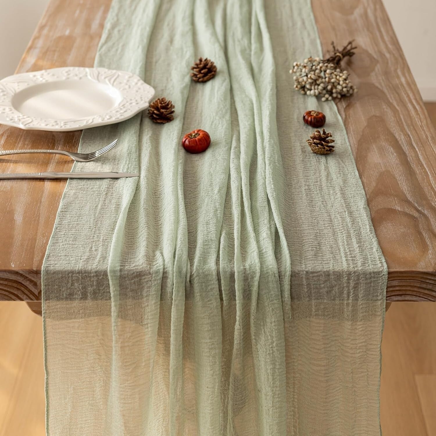 Breathable Cotton Cheesecloth Runners - Sage Green 6pcs for Elegant Decor