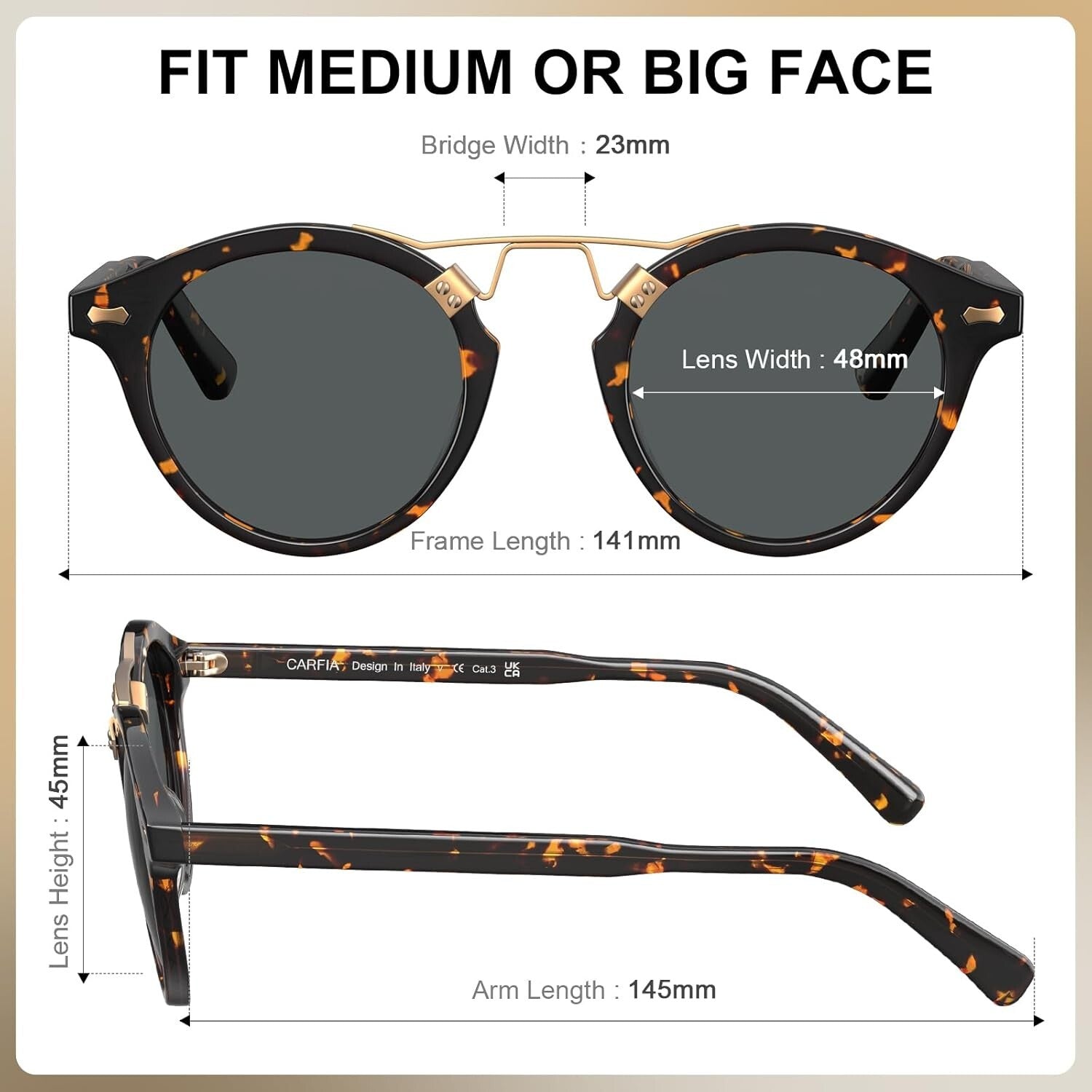 Small Face Acetate Polarized Sunglasses - Double Bridge, UV Protection for Women