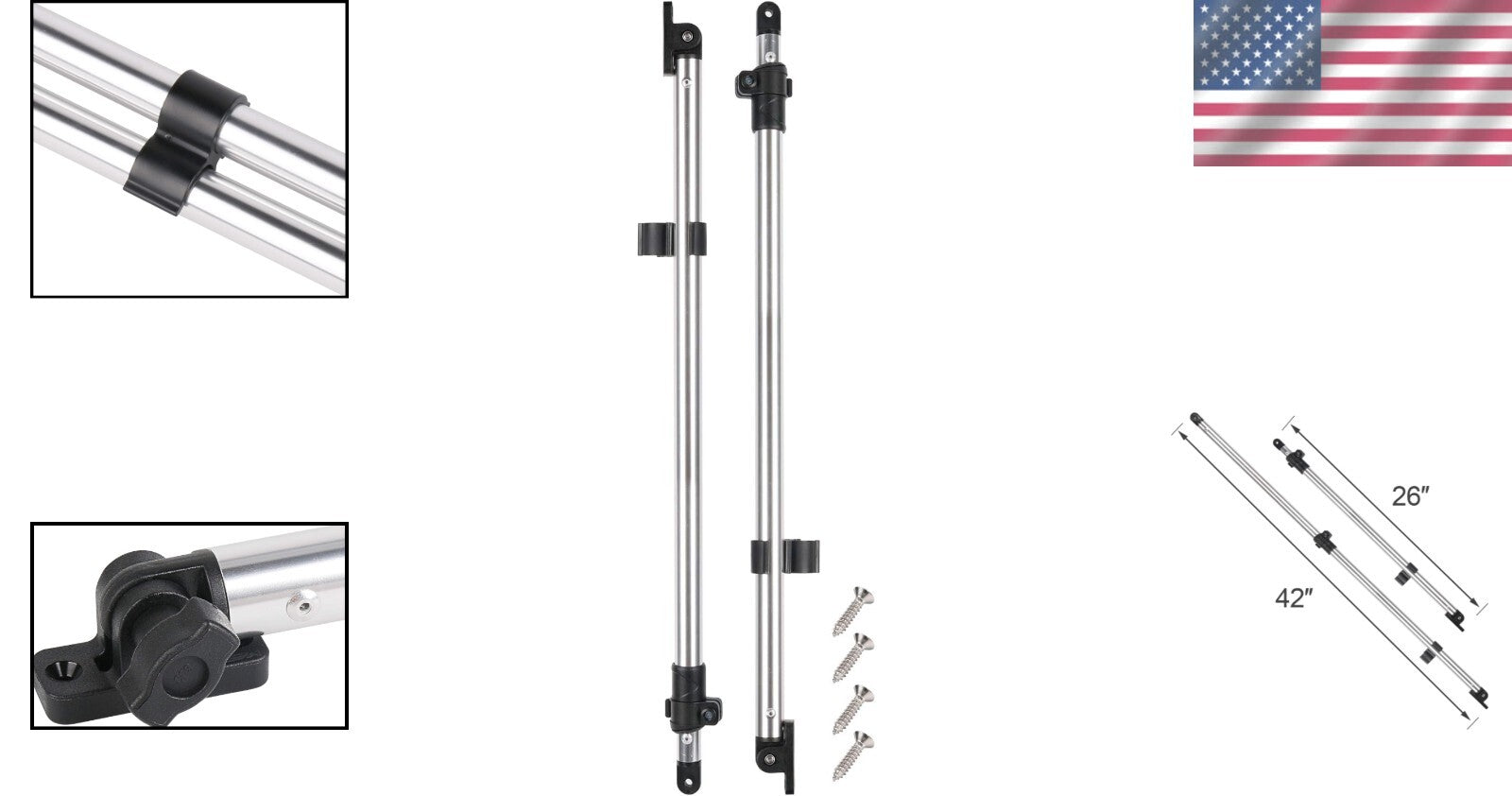 Bimini Top Support Poles - Adjustable & Universal Fit for Easy Boat Storage