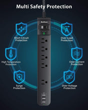 Load image into Gallery viewer, 10Ft Surge Protector Power Strip with 5 Outlets &amp; 3 USB Ports for Home &amp; Office
