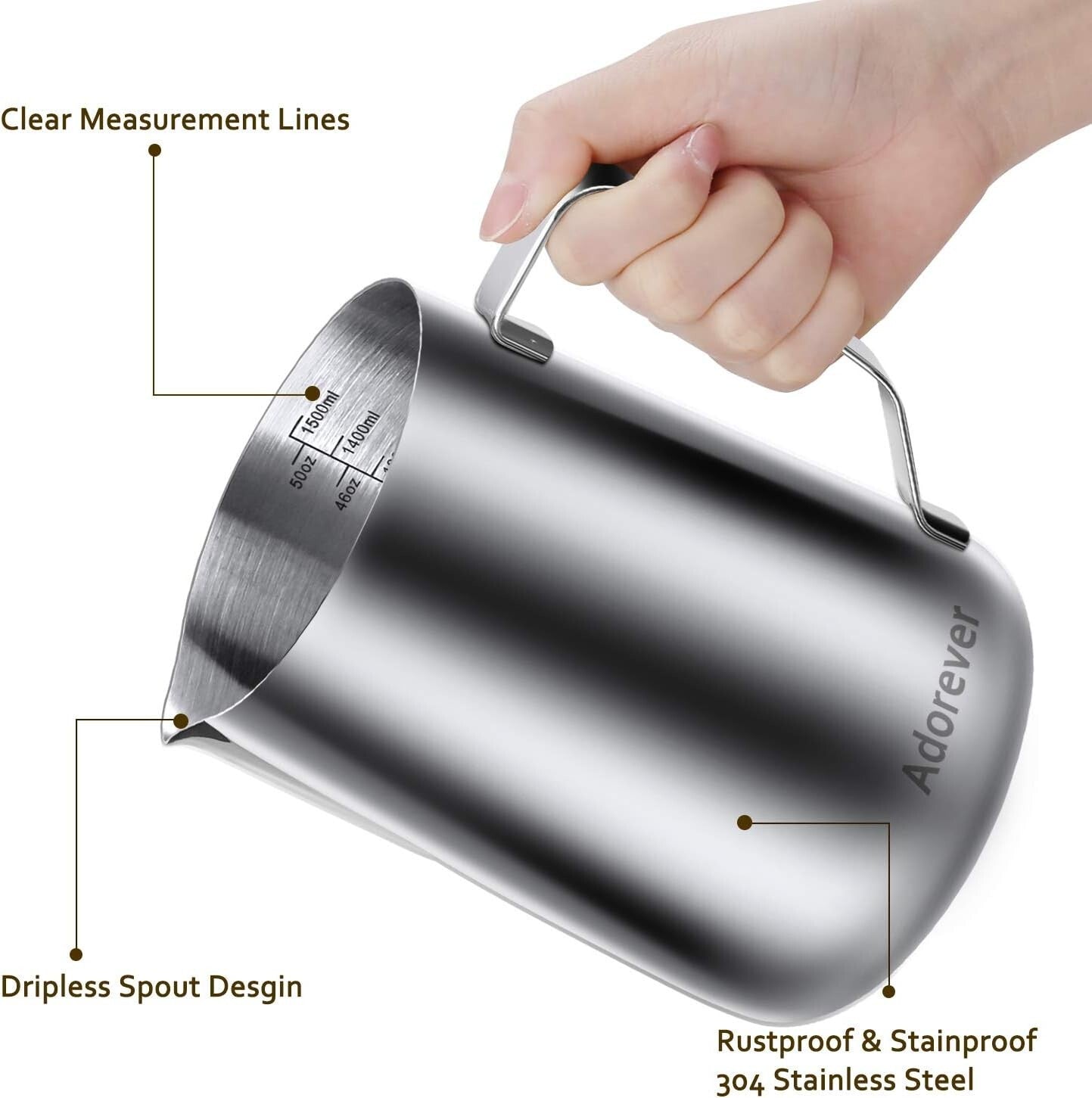 50oz Heat Resistant Milk Frothing Pitcher with Ergonomic Handle - Classic Design