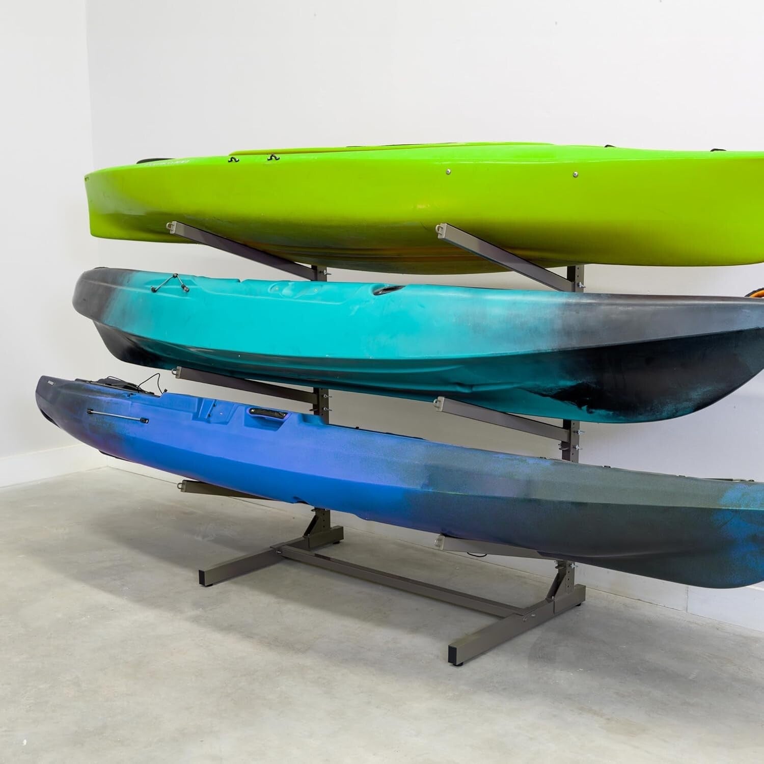 Heavy-Duty Freestanding Kayak Storage Rack for 3 Kayaks - Adjustable & Durable