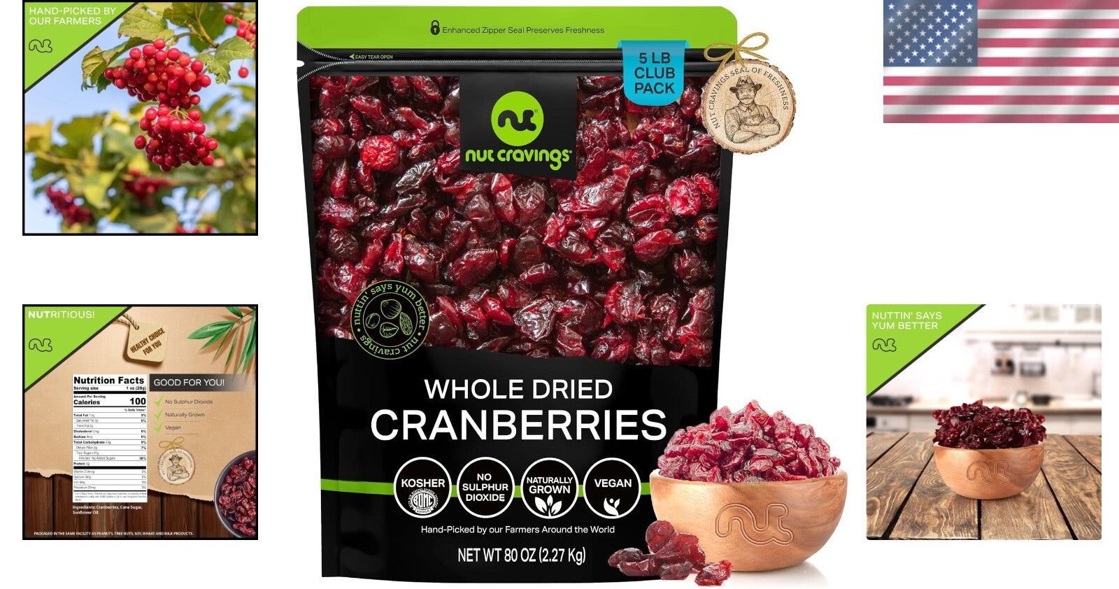 Fresh Handpicked Sun-Dried Cranberries - Lightly Sweetened Healthy Snack - 80oz