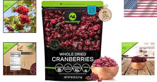 Fresh Handpicked Sun-Dried Cranberries - Lightly Sweetened Healthy Snack - 80oz