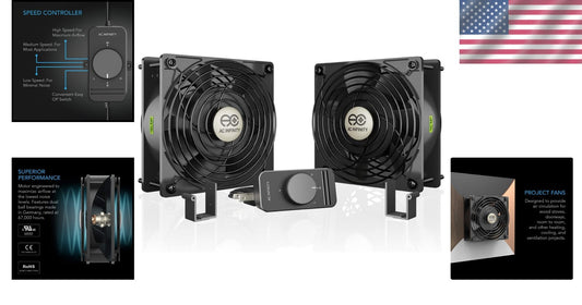 Dual 120mm Muffin Fan with Speed Controller - UL-Certified for Versatile Use