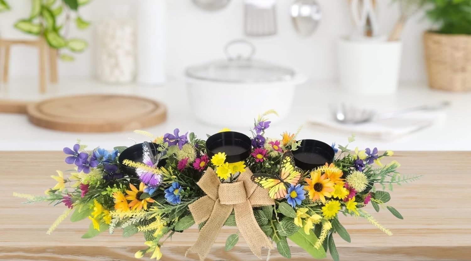 Versatile 3-Wick Candle Holder in Floral Design - Ideal for Spring Celebrations