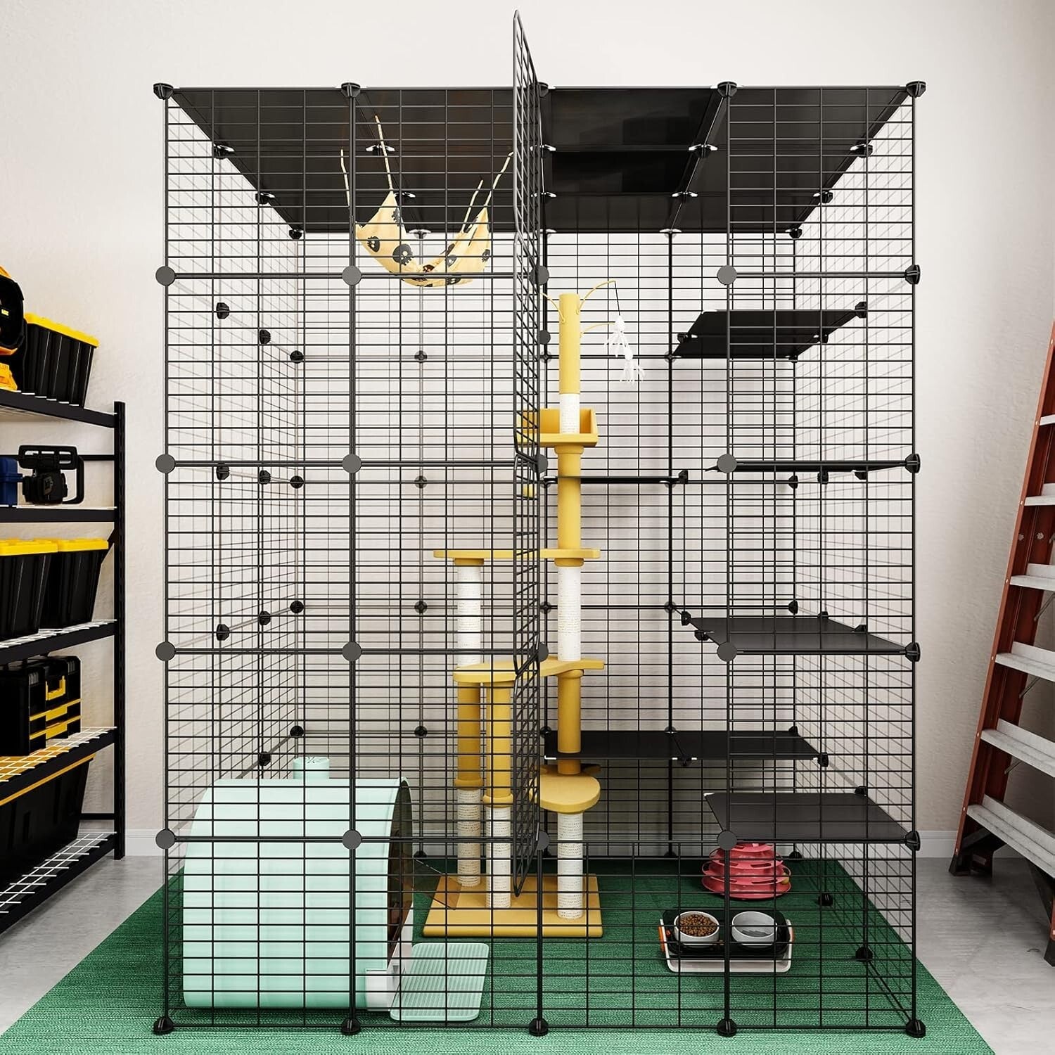 Multi-Pet Metal Cat Cage with 6 Access Points - Ideal Playpen for Cats & More