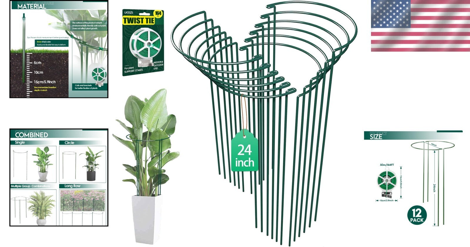 Versatile 12-Pack 24” Plant Support Stakes – Perfect for Indoor and Outdoor Use