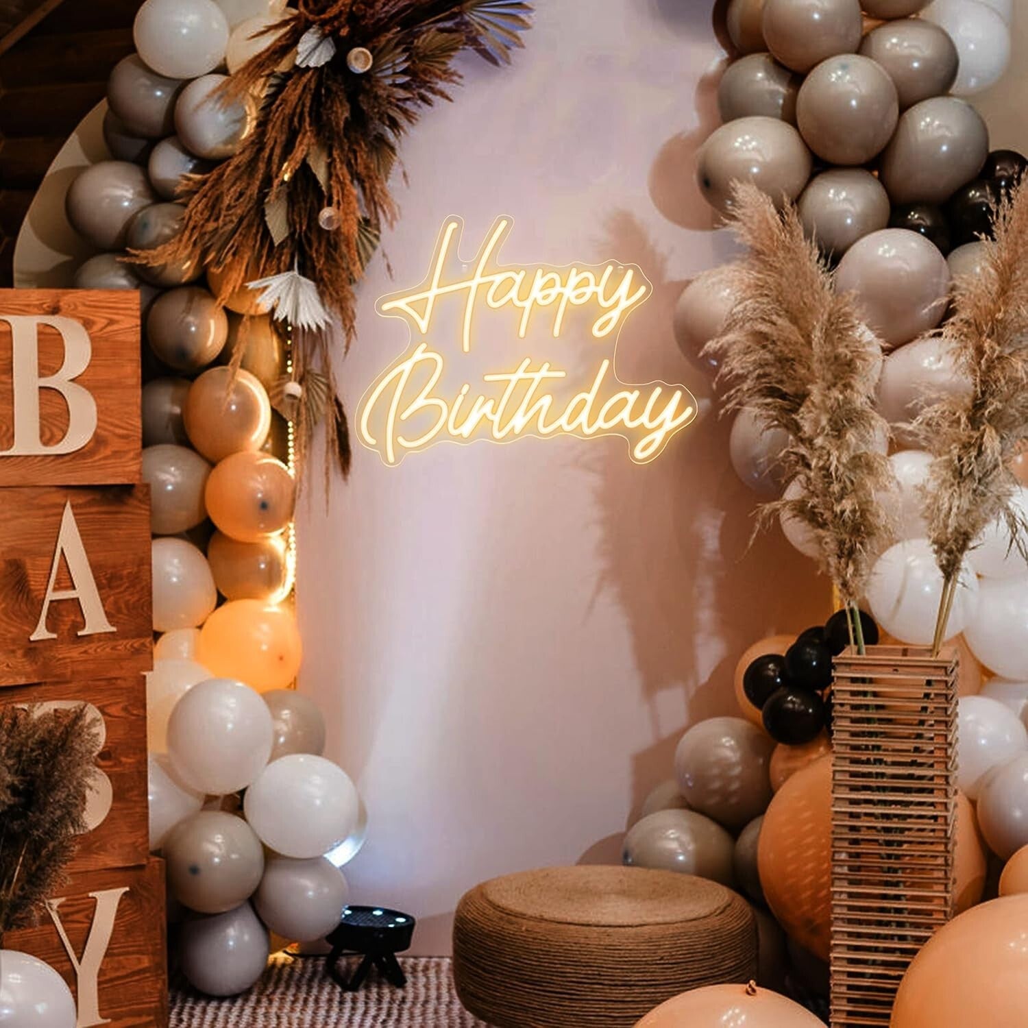 Sturdy and Lightweight Neon Happy Birthday Sign 16.5"x12.2" - Joyful Decor