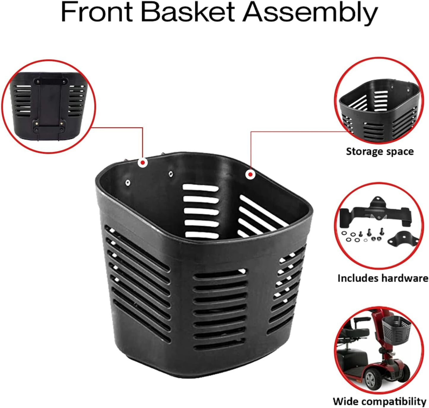 Durable Large Capacity Front Basket for Go-Go ES & Pride Scooters, Easy Install!