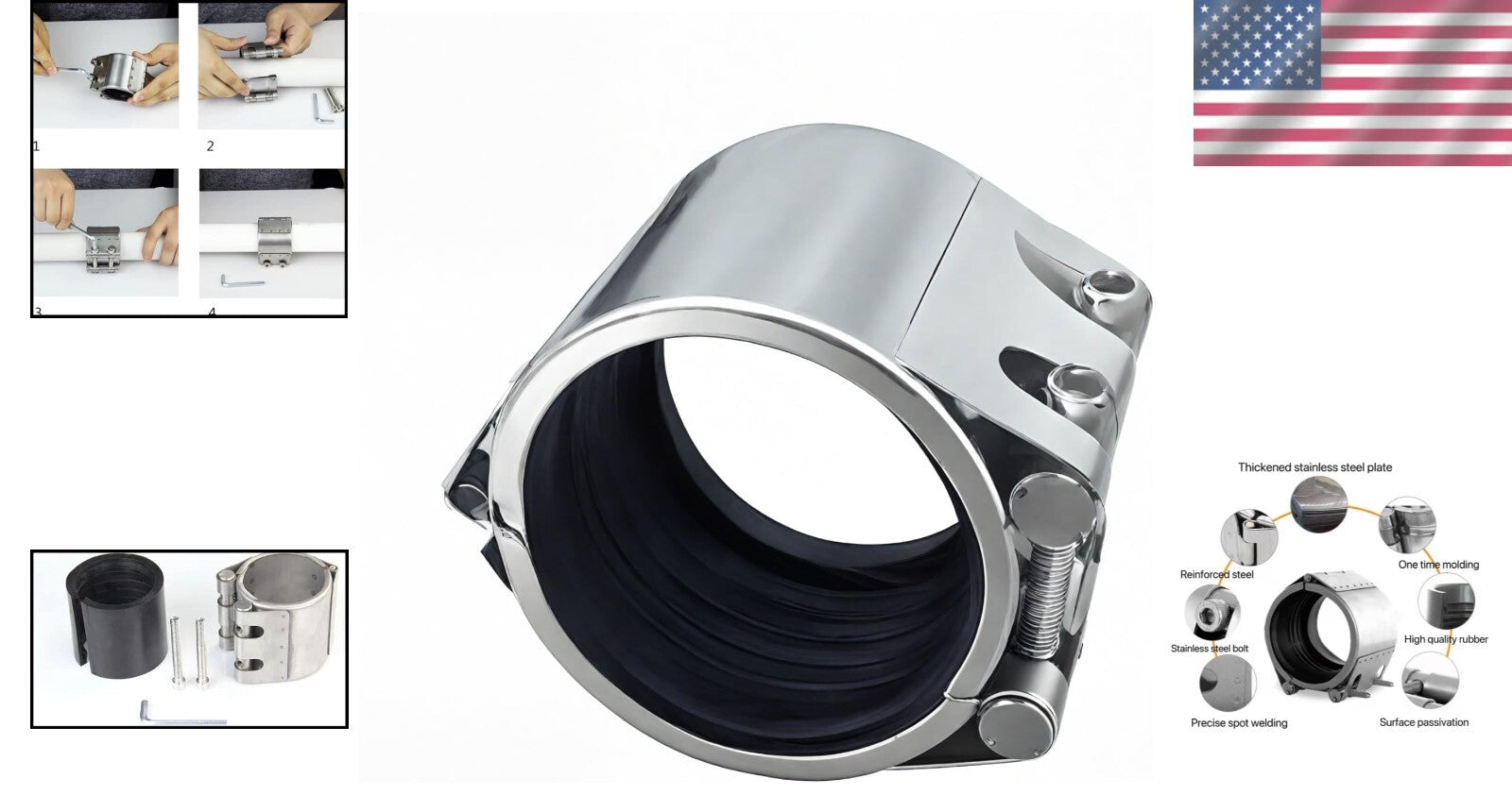 Durable Pipe Repair Clamp with Rubber Liner - 158mm-161mm / 6 Inch Solution