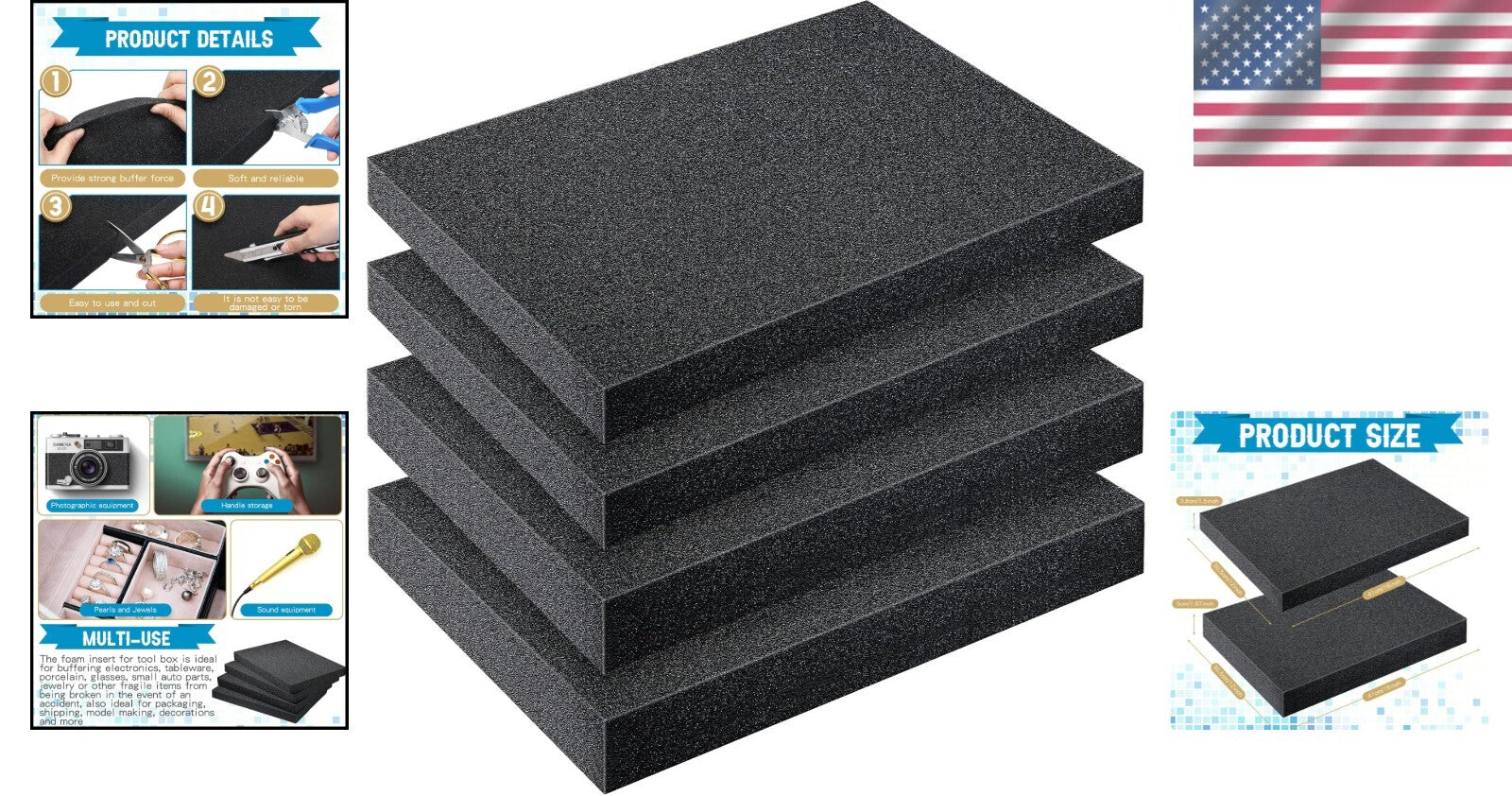 Versatile 4-Piece Polyurethane Foam Insert Set for Camera and Toolbox Protection