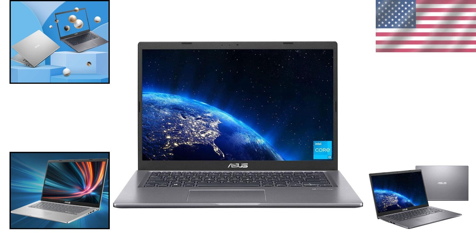 14 Inch ASUS VivoBook 14 Laptop - Fast Intel i3, 4GB RAM, 128GB SSD, Slate Grey