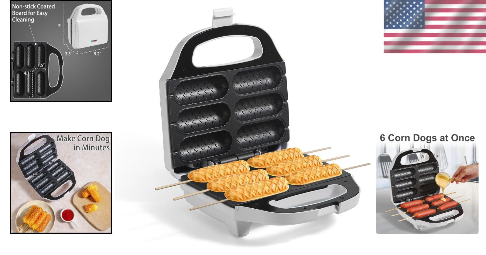 Non-Stick Hot Dog Waffle Machine with Temperature Control - White Design