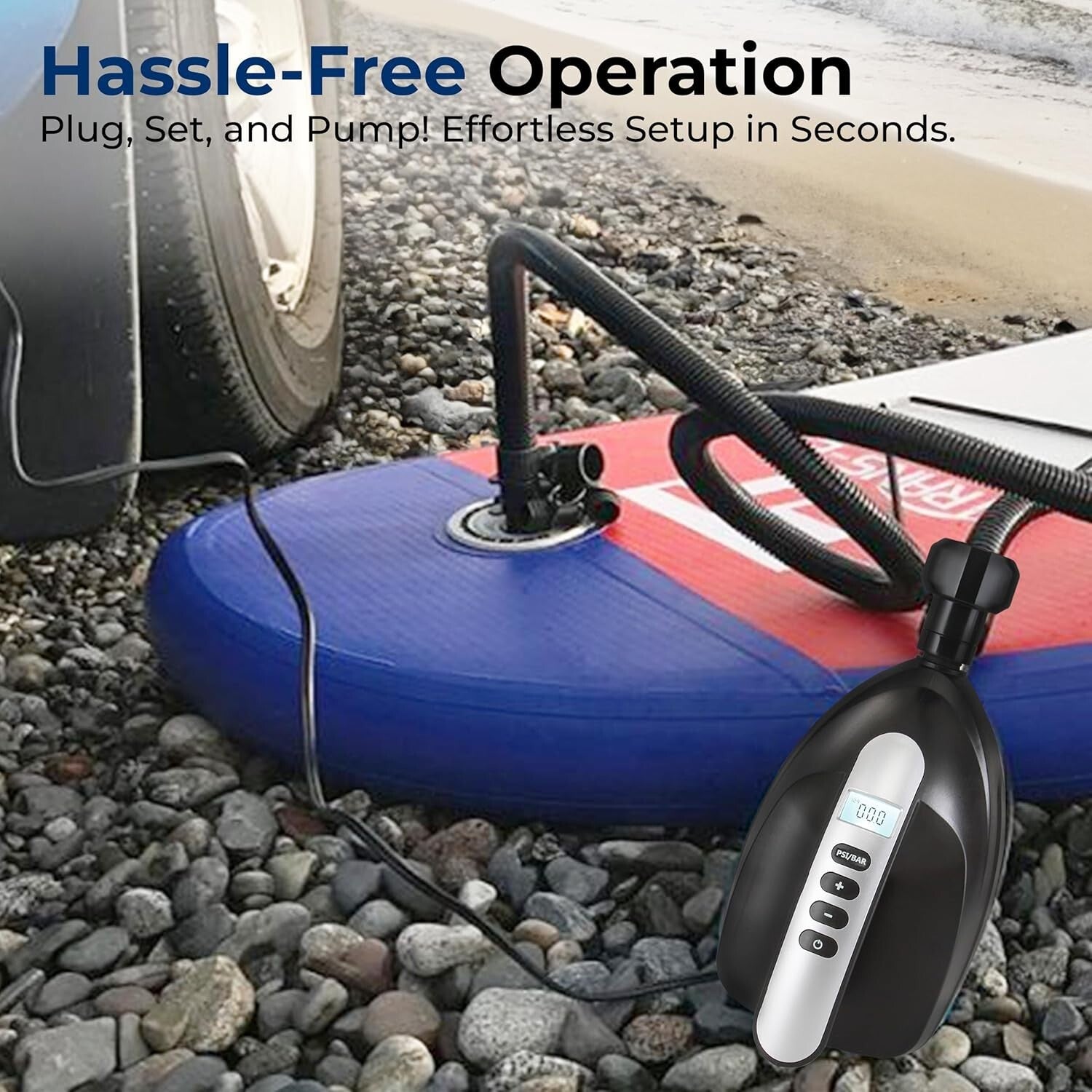 Quick Inflate Electric Pump with LCD Display for Paddle Boards & More - 12V