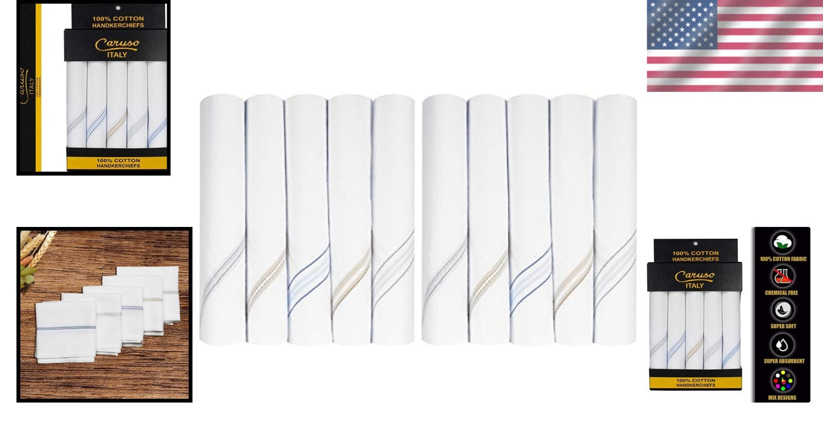 Premium 100% Cotton Handkerchiefs - Classic 44cm x 44cm Gentleman's Accessory