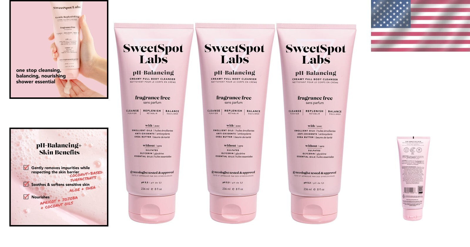 pH Balanced Unscented Body Wash - Sulfate-Free for Sensitive Skin (Pack of 3)