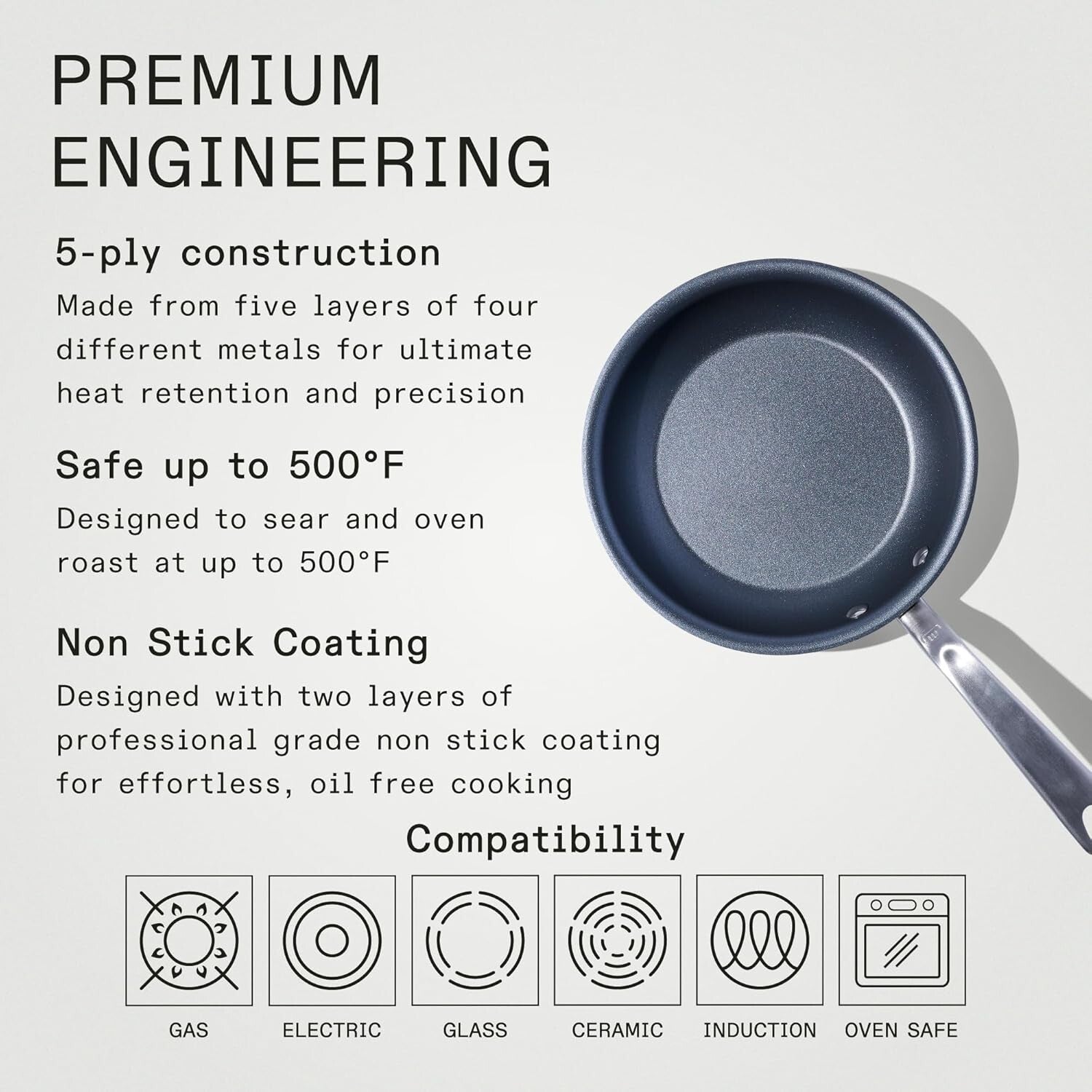 ProCoat 8" Nonstick Frying Pan – Durable 5-Ply Stainless Steel, Crafted in Italy