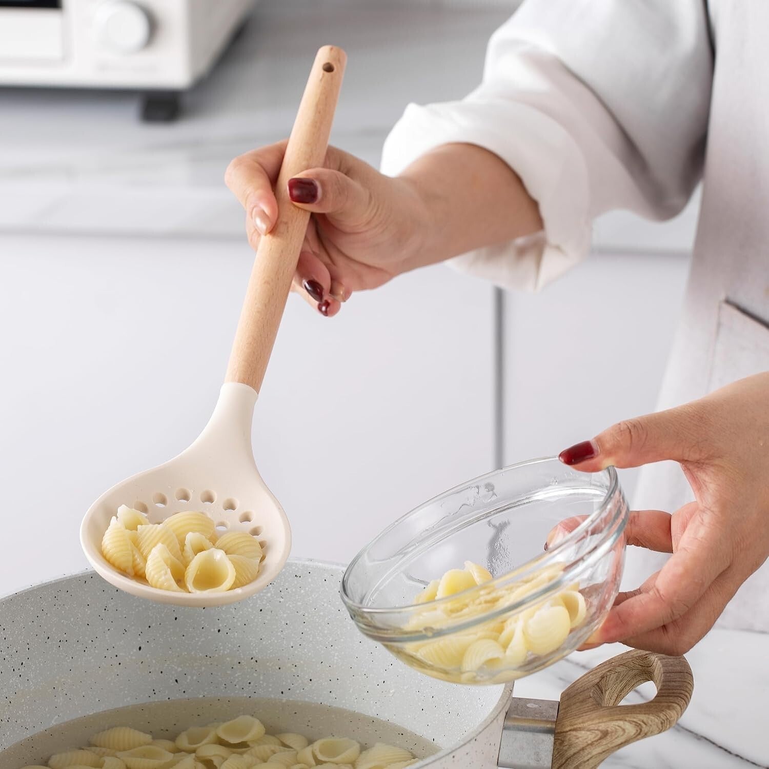 Elegant 14-Piece Silicone Utensil Set with Heat-Resistant Wooden Handles - Khaki