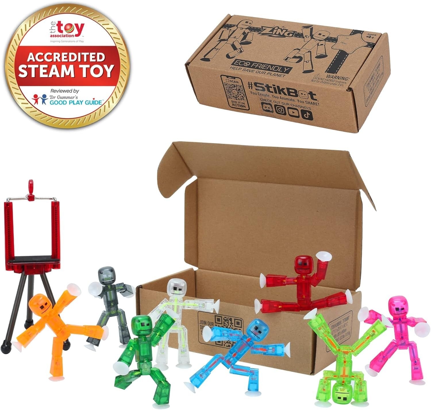 8 Clear Poseable Action Figures & Tripod for Imaginative Stop Motion - Kids 4+