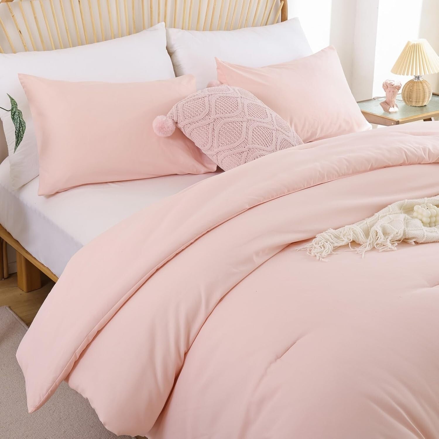 Elegant Blush Queen Comforter Set - 3pc Boho Soft Bedding for All Seasons