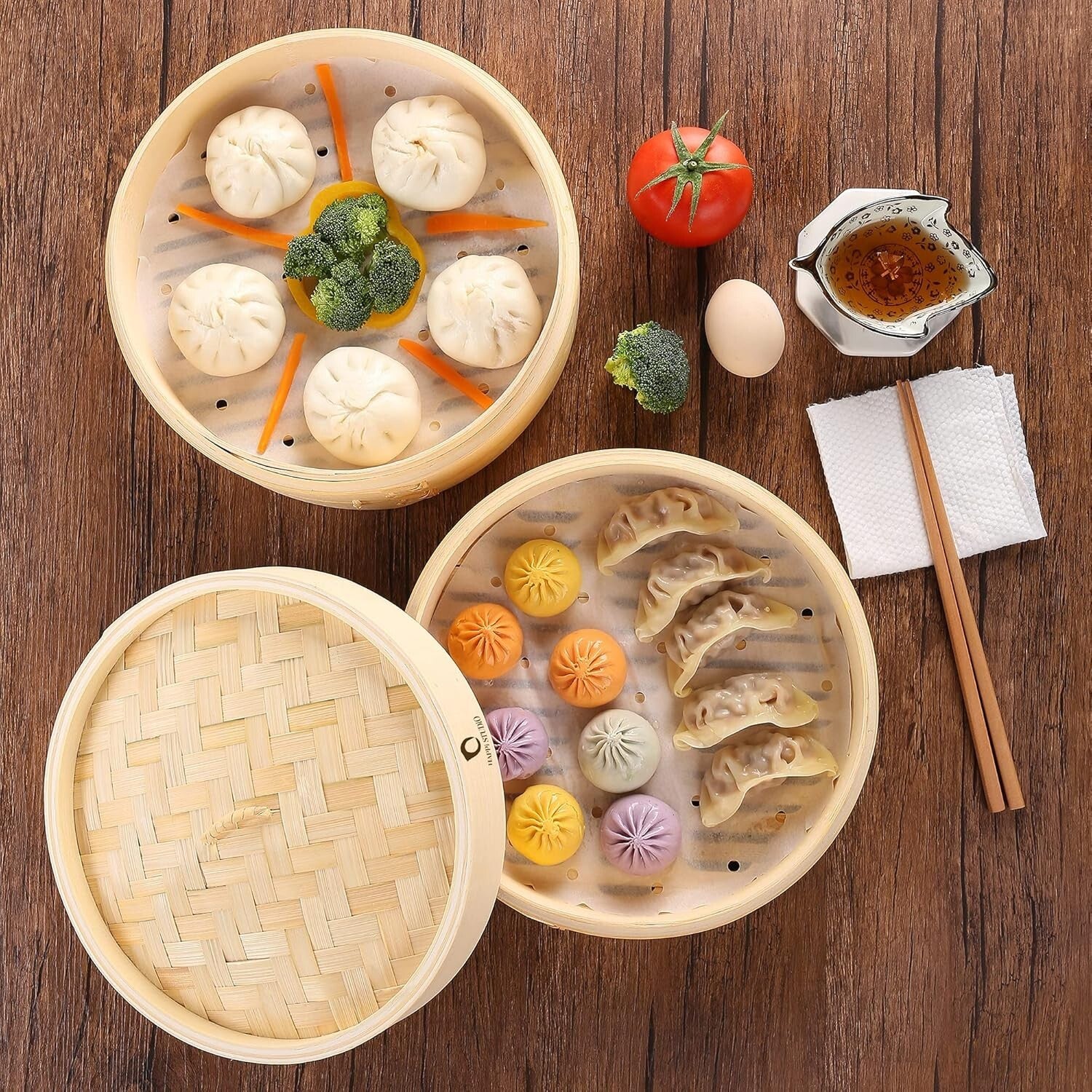 Authentic Bamboo Steamer with Extra Depth for Steaming Fish, Dumplings & Veggies