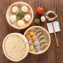 Load image into Gallery viewer, Authentic Bamboo Steamer with Extra Depth for Steaming Fish, Dumplings &amp; Veggies