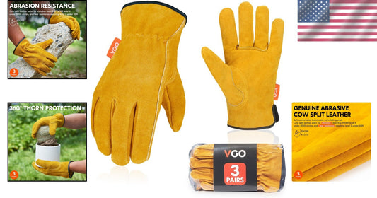 Multi-Purpose Heavy Duty Leather Work Gloves - Puncture-Resistant, Pack of 3