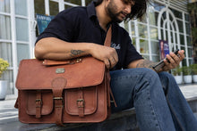 Load image into Gallery viewer, Premium Full Grain Leather Crossbody Bag - 18 Inch Laptop Shoulder Satchel