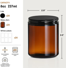 Load image into Gallery viewer, 24-Pack Amber Glass Jars with Airtight Black Lids - Perfect for Candle Making