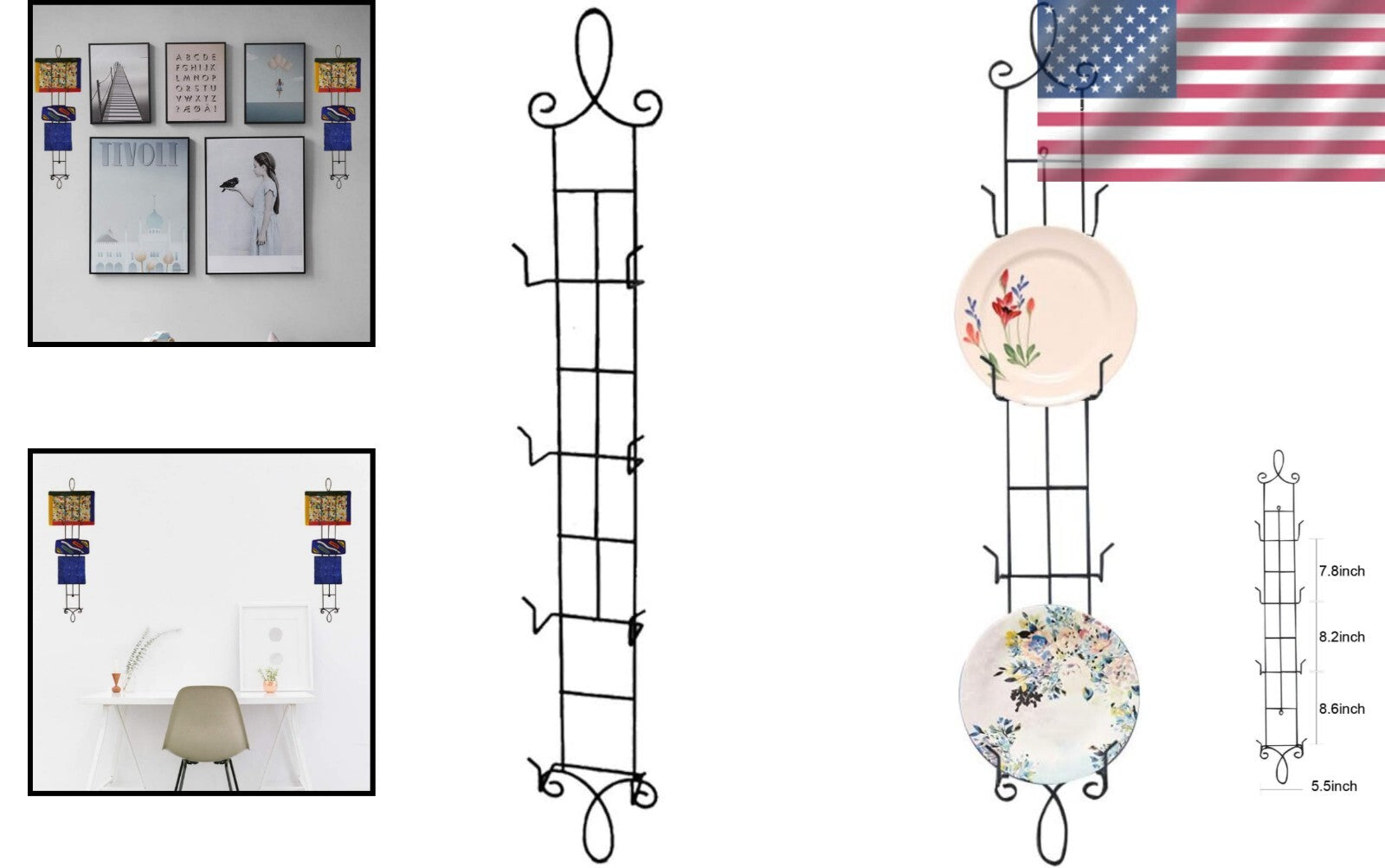 Functional Wall Plate Display Rack - 2pc Set, 42-Inch, Taiwan Craftsmanship