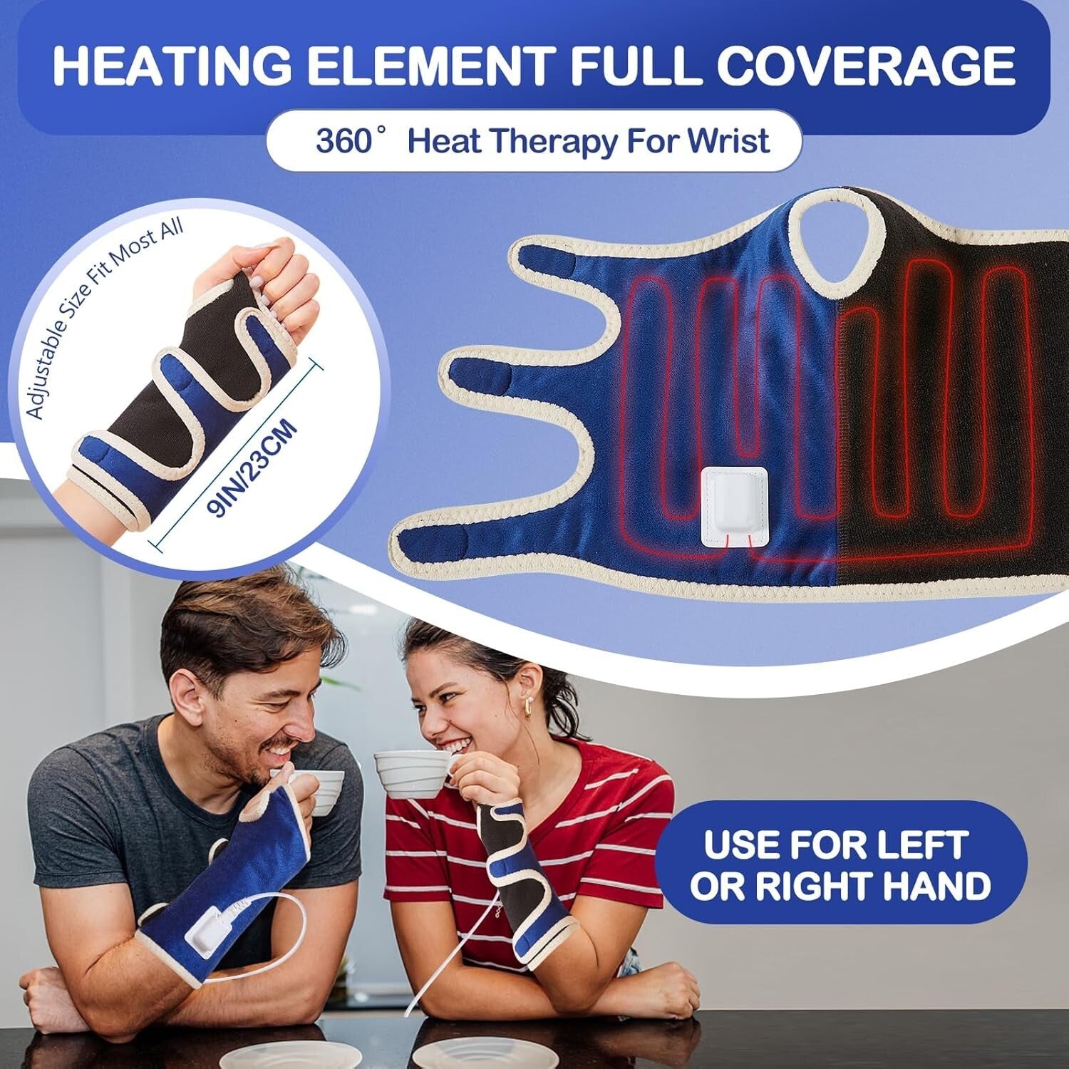 Ergonomic Heating Pad for Wrist Pain - Full Coverage, Timer & Digital Control