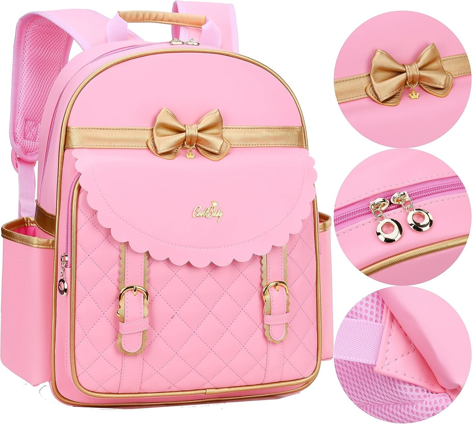 Charming Waterproof Girls Backpack with Multiple Compartments & Bow-Tie Style