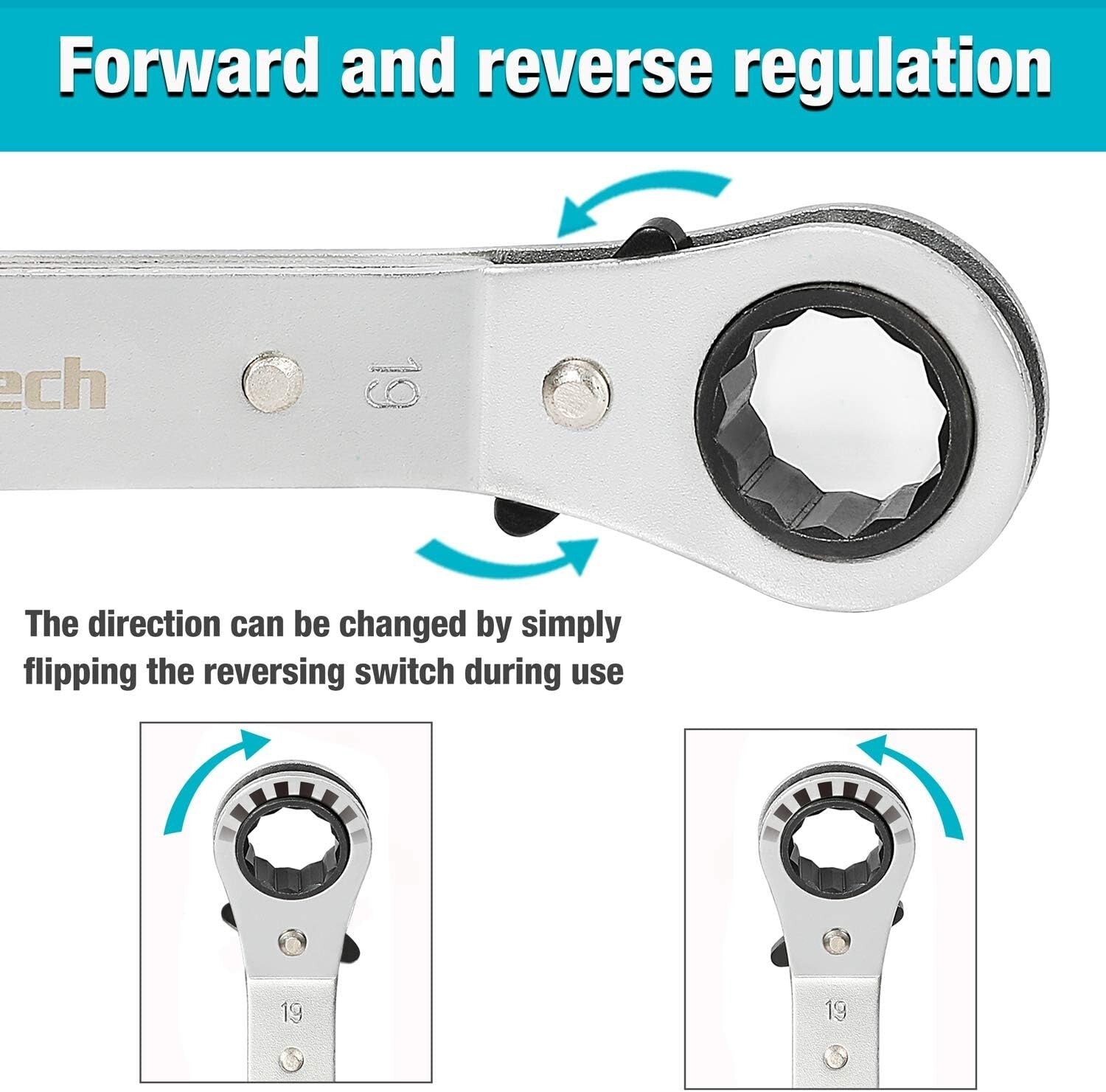 10-Piece Reversible Ratcheting Wrench Set with Offset Box Ends, SAE & Metric