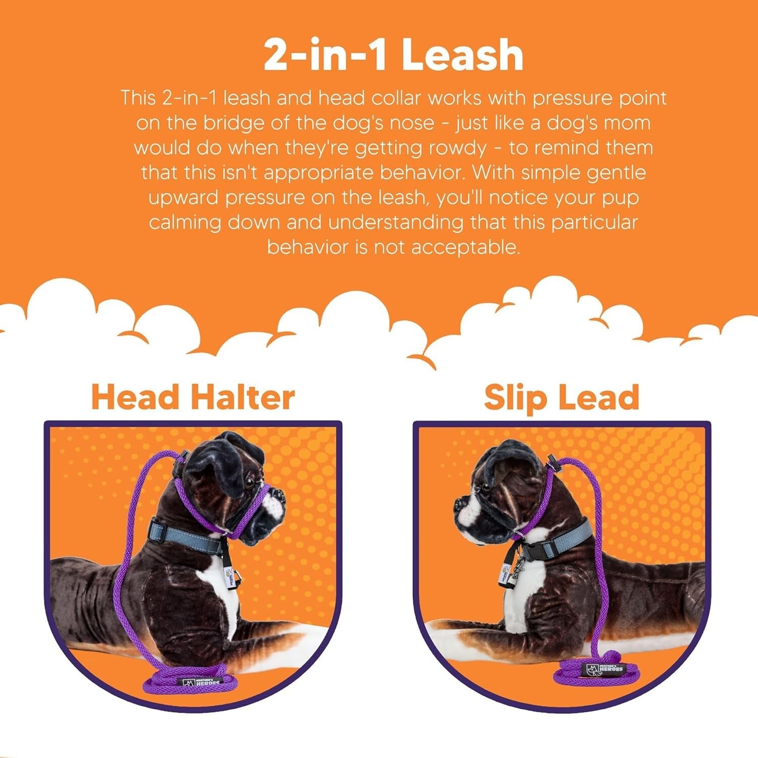 No-Pull Dog Headcollar with Leash - Gentle Training Tool, Purple, Regular Size