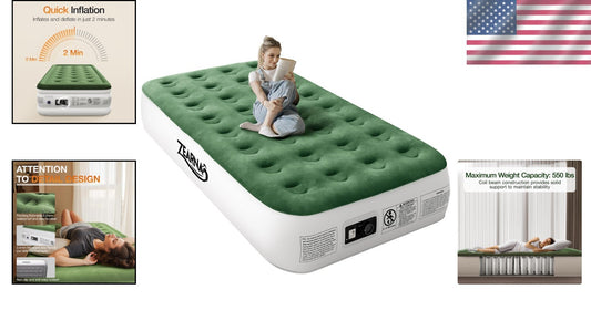 Portable Blow Up Mattress with Slip-Resistant Base - Ideal for Camping & Guests
