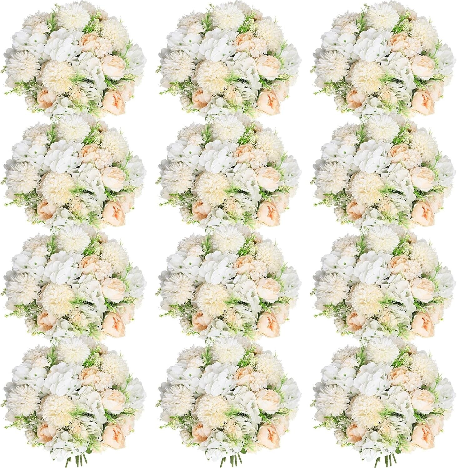 Beautiful 12 Bouquet Silk Peonies - Champagne White Floral Arrangement