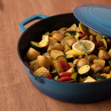 Load image into Gallery viewer, Oven-Safe 5QT Turquoise Cast Iron Frying Pan with Lid &amp; Stainless Steel Handle