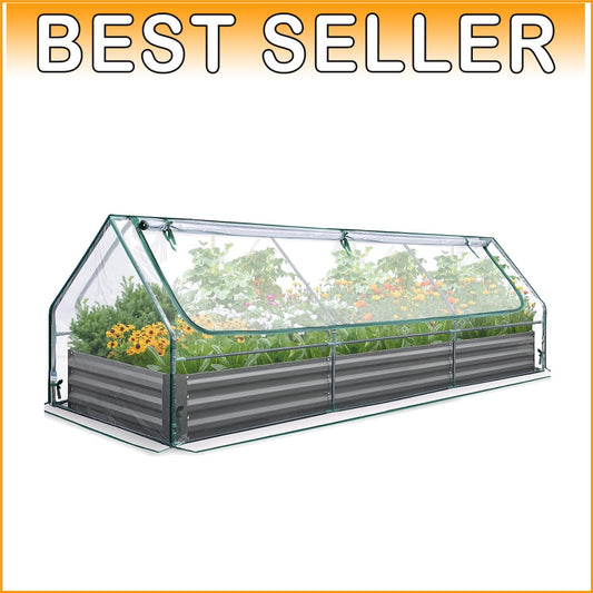Durable 8x4 ft Galvanized Raised Garden Bed with Protective Cover and Screens
