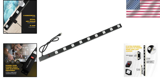 9-Outlet 3 Ft Heavy Duty Metal Surge Protector Power Strip with Mounting Parts