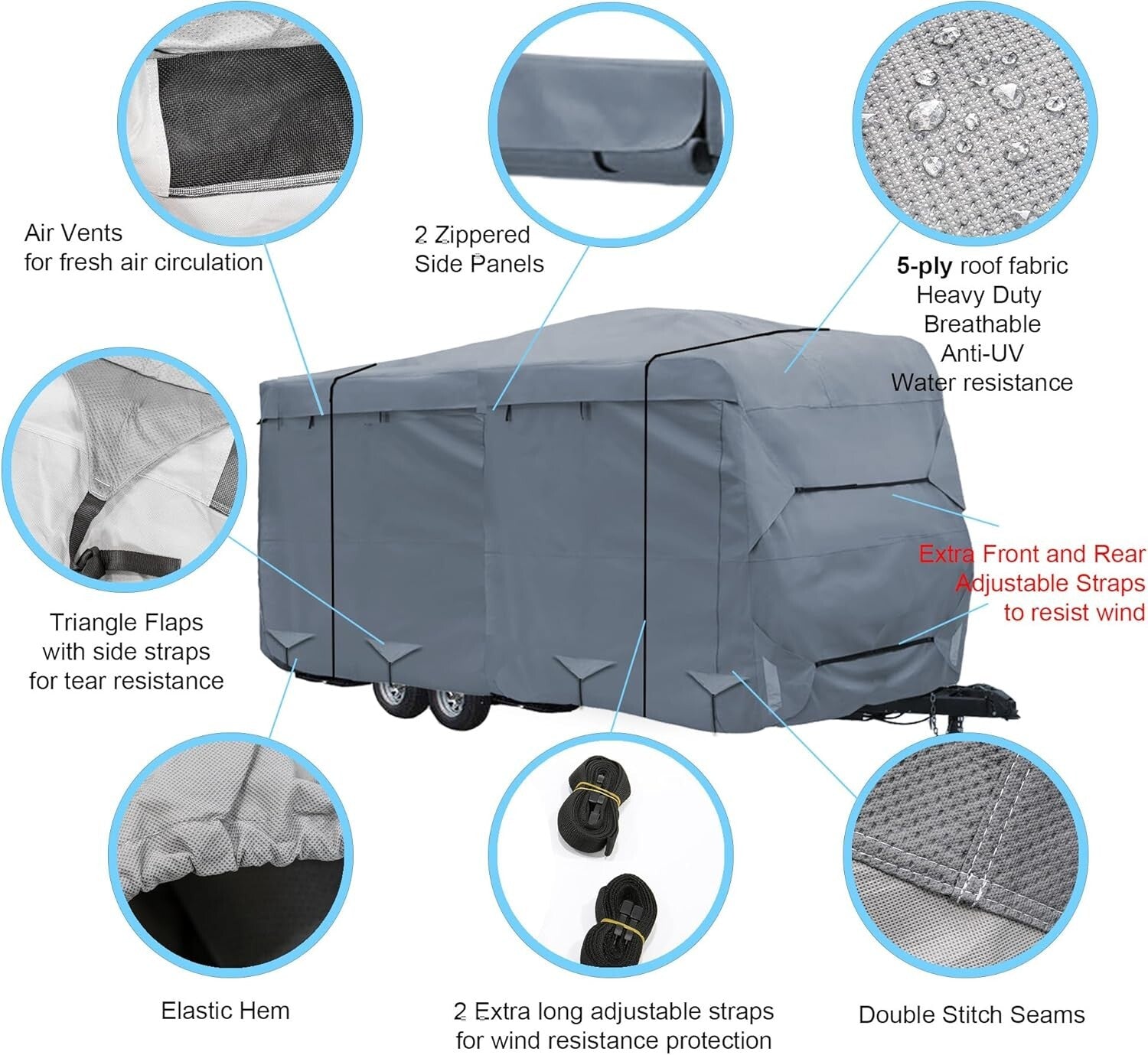 Heavy-Duty Travel Trailer Cover for 26'-28' RVs - Windproof & Water-Resistant