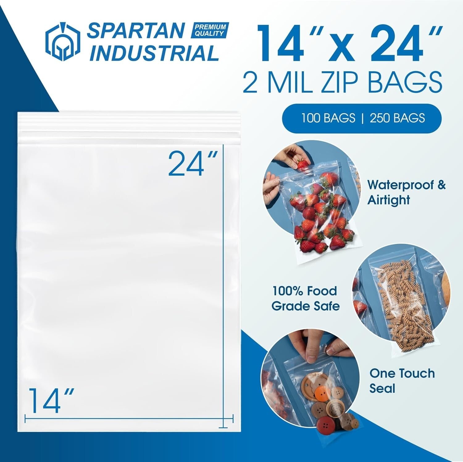 14 x 24 Clear Zip Lock Bags - 100 Count, 2 Mil Thickness for Garment Protection