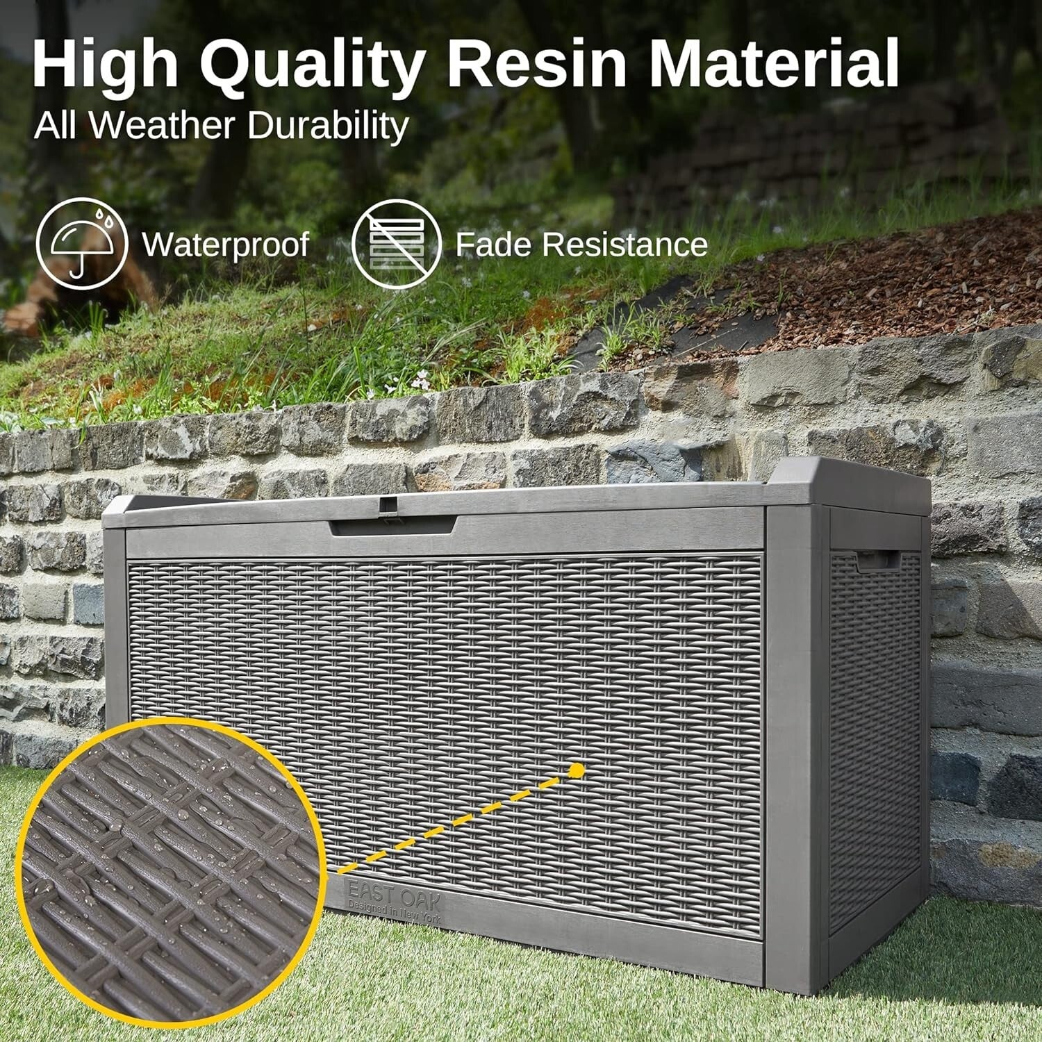 Modern 100 Gallon Resin Outdoor Storage Box with Hydraulic Lift for Easy Use