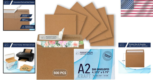 500 Heavy-Duty A2 Kraft Envelopes - Perfect for Invitations, Card Making & More