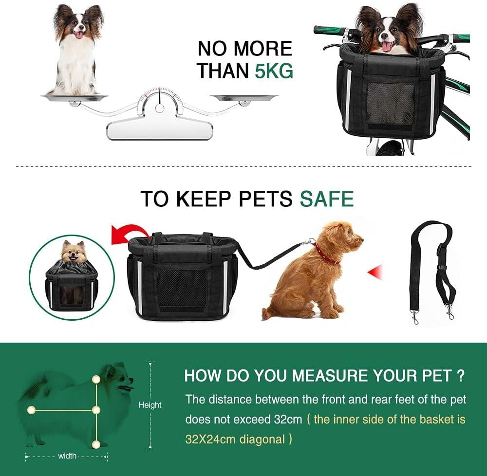 Deluxe Foldable Pet Bike Basket - Quick-Release Carrier for Small Cats & Dogs