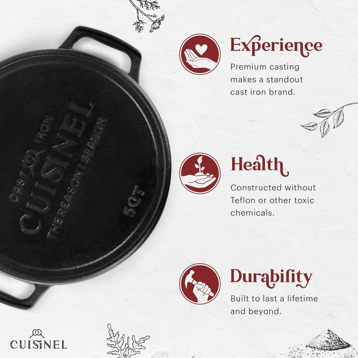 Versatile 5-Quart Cast Iron Dutch Oven with Dual Handles and Silicone Covers