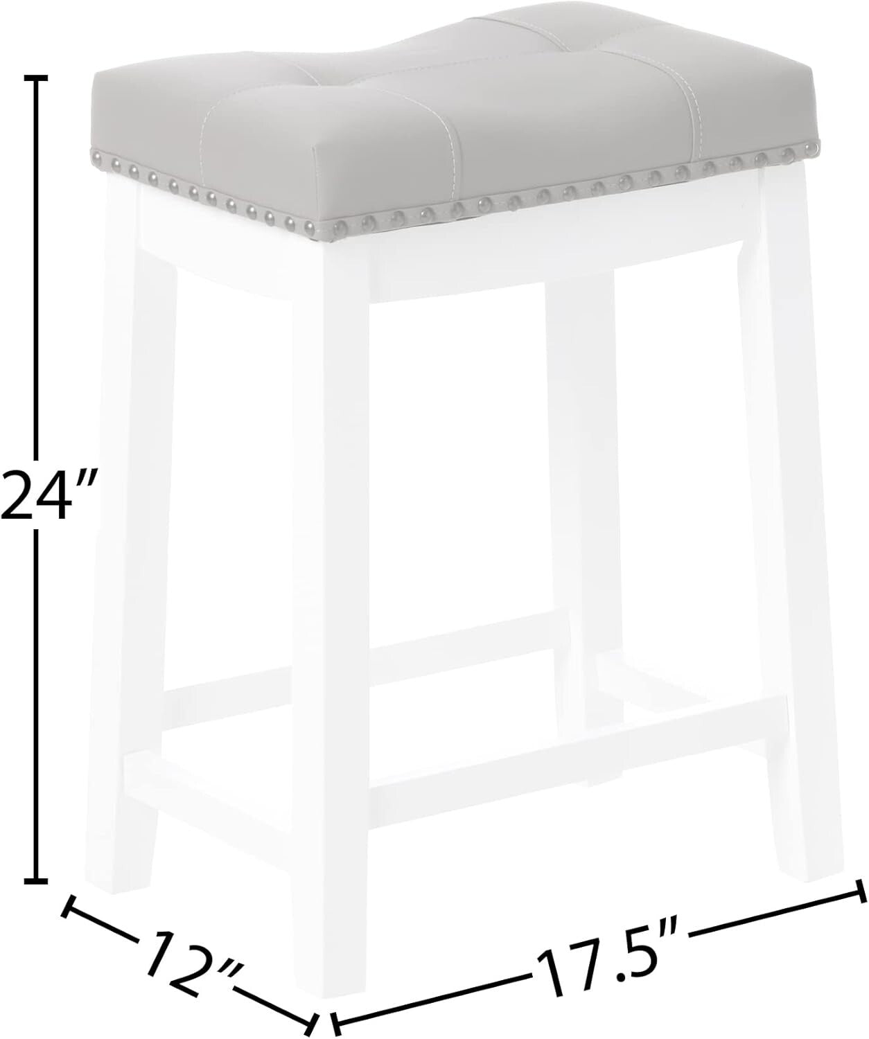 Elegant 24" White Bar Stool Set with Gray Cushion - Perfect for Counters