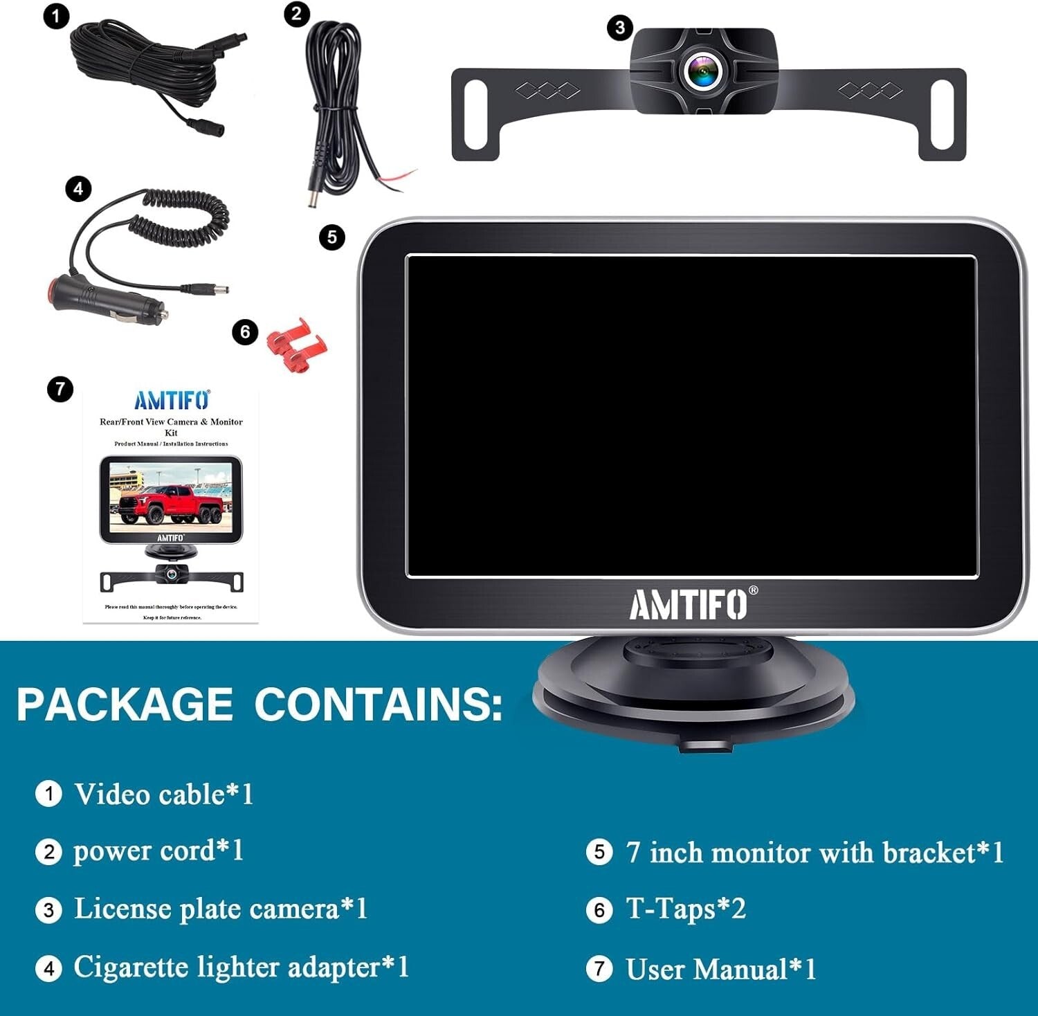 IP69 Waterproof Truck Backup Camera with 7-Inch Clear Monitor for Safe Parking