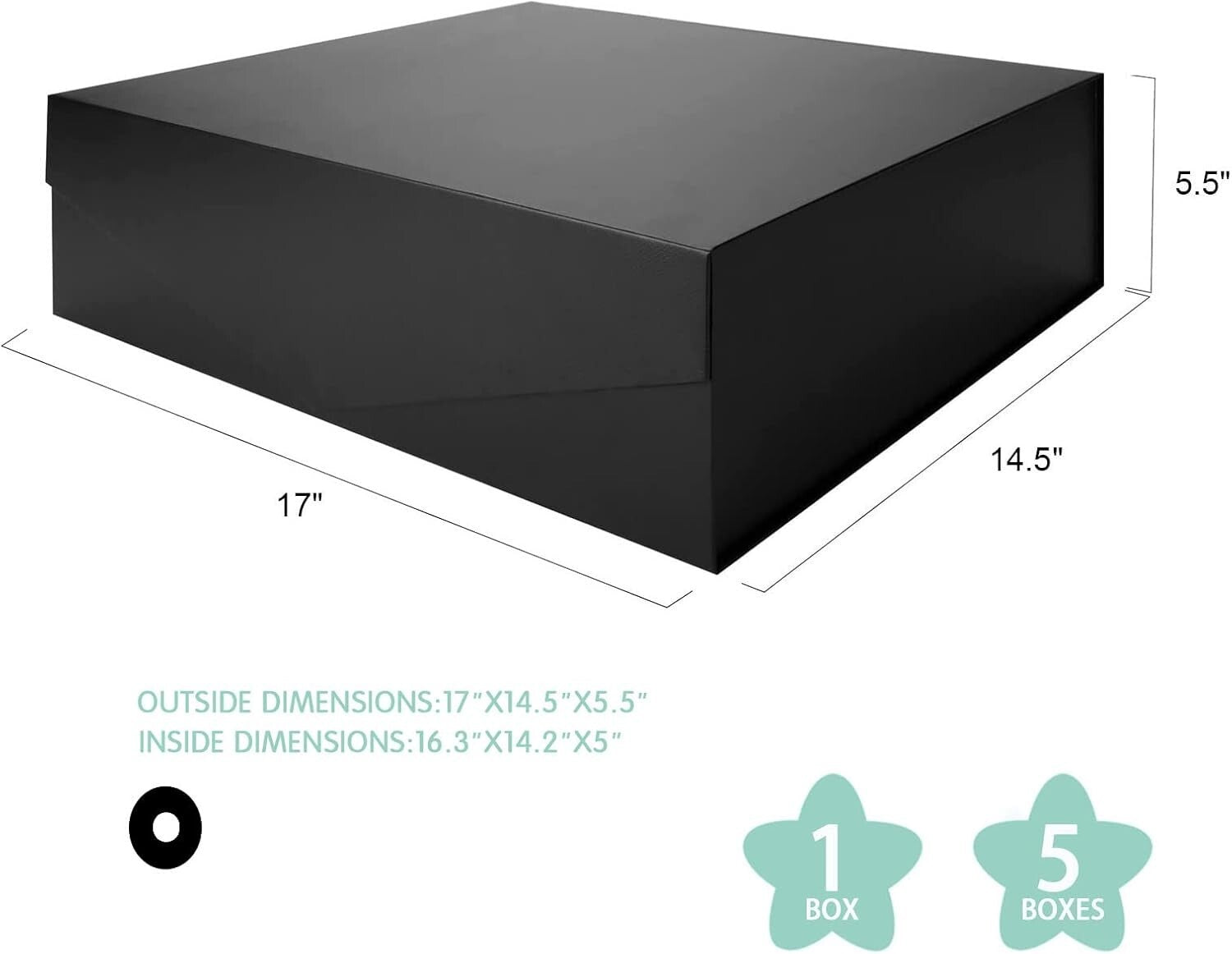 Elegant 5-Pack Extra Large Black Gift Boxes with Magnetic Closure – 16.3"x14.2"